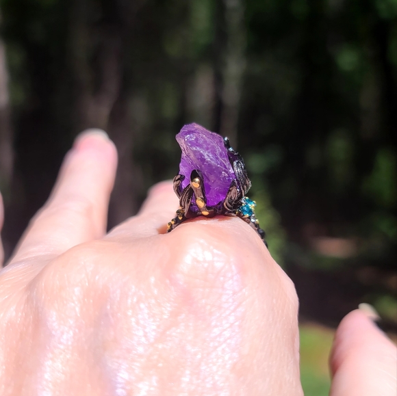 GORGEOUS raw amethyst &Topaz sterling ring sz8 - Picture 15 of 17